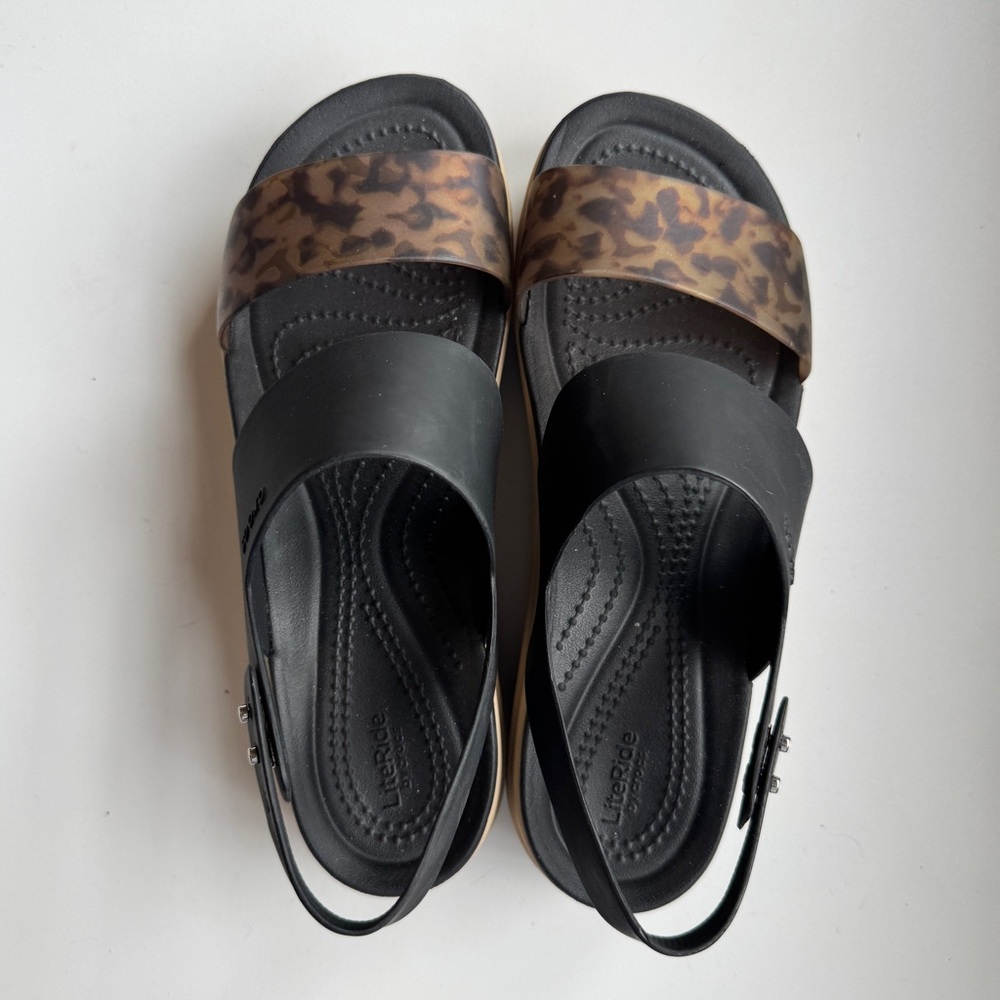 Life Stride Black and Tortoiseshell Sandals with Slingback Design, Size 7